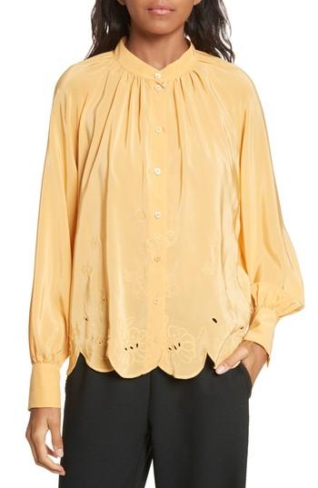 Women's See By Chloe Embroidered Scallop Hem Shirt Us / 34 Fr - Yellow