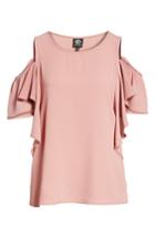 Petite Women's Bobeau Cold Shoulder Ruffle Sleeve Top, Size P - Pink