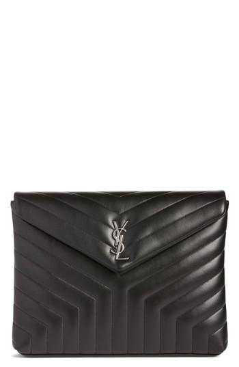Saint Laurent Large Loulou Matelasse Leather Pouch - Grey