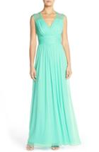 Women's Alfred Sung Shirred Chiffon Cap Sleeve Gown