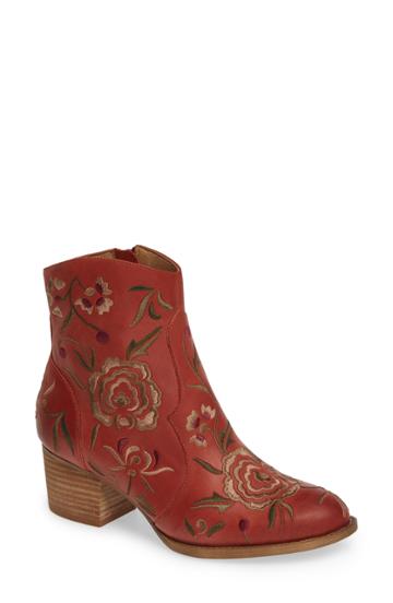 Women's Sofft Westmont Floral Embroidered Bootie .5 M - Red