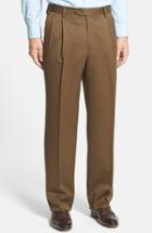 Men's Berle Pleated Wool Gabardine Trousers X Unhemmed - Brown