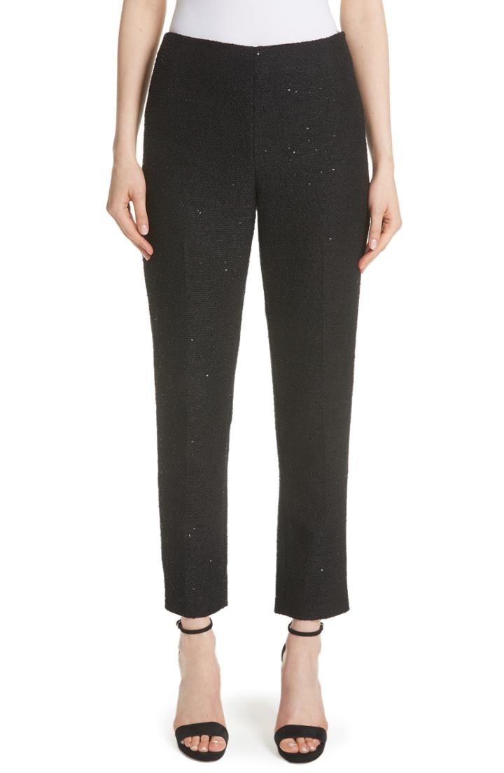 Women's Lela Rose Sequin Embroidered Tweed High Waist Pants