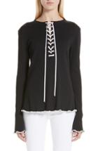 Women's Adeam Ribbed Lace Up Henley - Black