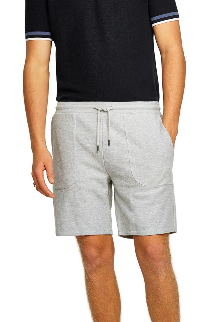 Men's Topman Slim Fit Twill Jersey Shorts, Size - Grey
