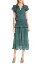 Women's Sea Azzedine Flutter Sleeve Smocked Midi Dress - Green