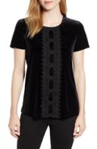 Women's Karl Lagerfeld Lace Panel Velvet Tee - Black