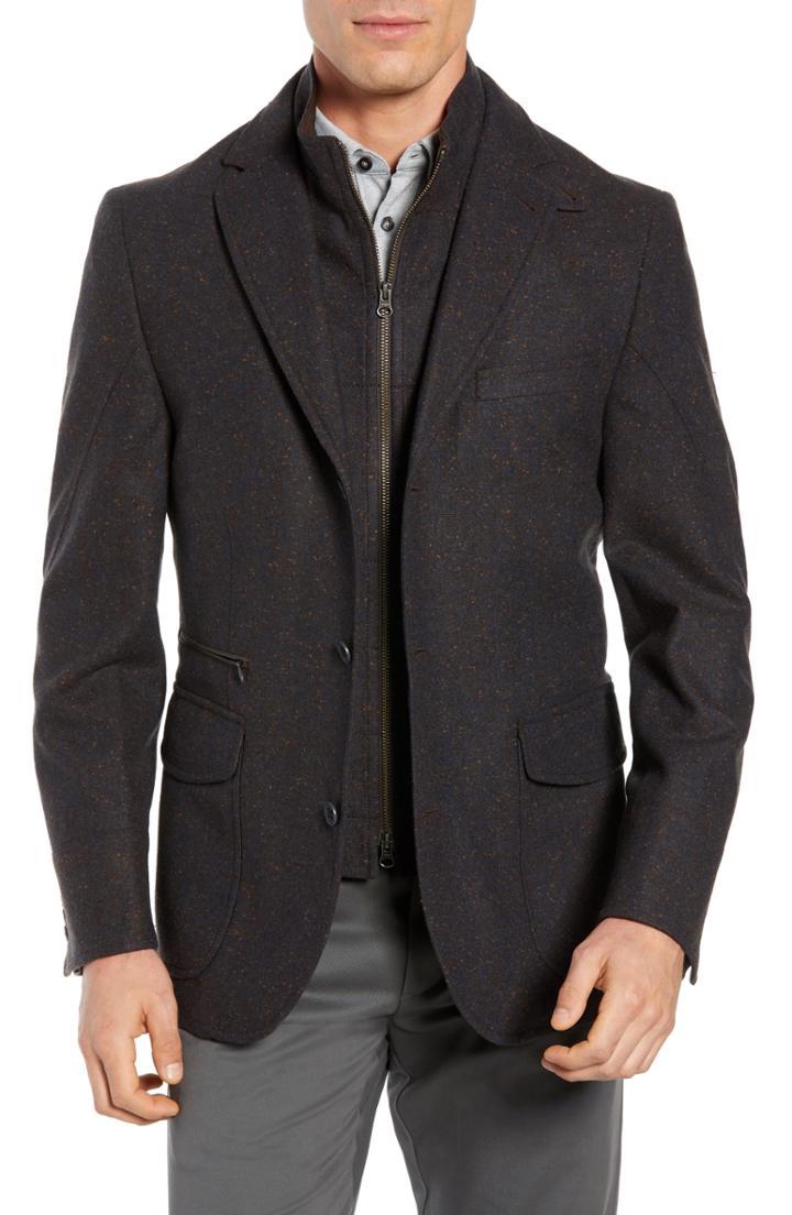 Men's Flynt Regular Fit Hybrid Wool Blend Sport Coat With Bib - Brown