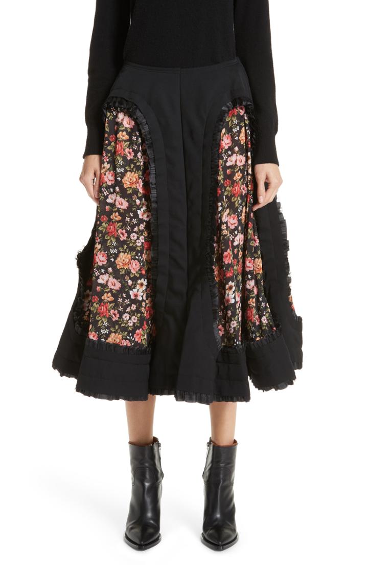Women's Comme Des Garcons Floral Cutout Wool Gabardine Skirt