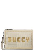 Gucci Guccy Moon & Stars Leather Zip Pouch - White