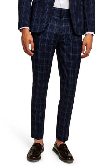 Men's Topman Skinny Fit Check Trousers L - Blue