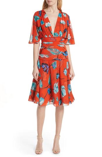 Women's Dvf Flutter Sleeve Cinch Waist Dress - Red