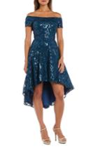 Women's Morgan & Co. Sequin & Lace Off The Shoulder High/low Dress - Blue