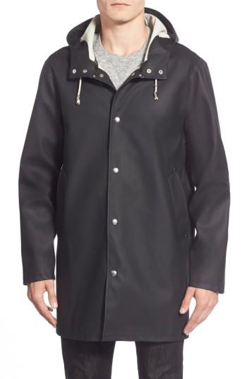Men's Stutterheim Stockholm Waterproof Hooded Raincoat, Size - Black