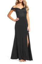 Women's Morgan & Co. Sparkle Off The Shoulder Gown /6 - Black