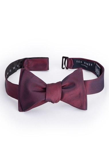 Men's Ted Baker London Solid Woven Silk Bow Tie, Size - Red