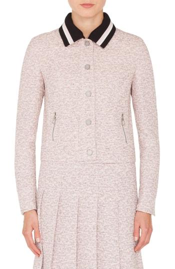 Women's Akris Punto Button Front Tweed Jacket With Detachable Knit Collar - Pink