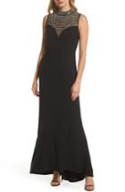 Women's Vince Camuto Beaded Illusion Mock Neck Gown - Black