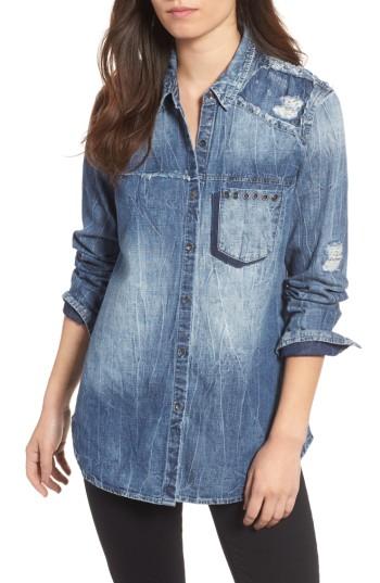 Women's True Religion Brand Jeans Georgia Distressed Denim Shirt - Blue