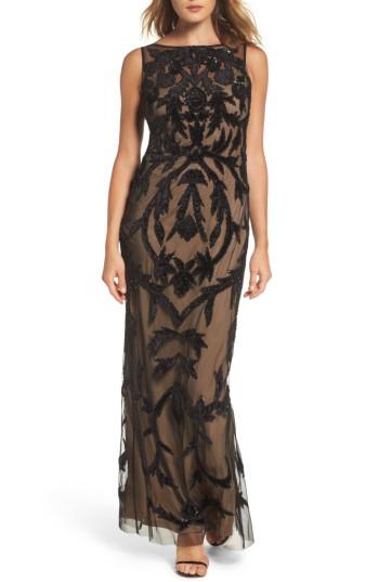 Women's Adrianna Papell Beaded Mesh Gown - Black