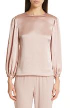 Women's Mansur Gavriel Puff Sleeve Hammered Silk Blouse Us / 36 It - Pink
