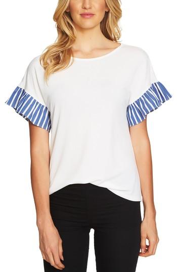 Women's Cece Stripe Ruffle Sleeve Top - Ivory