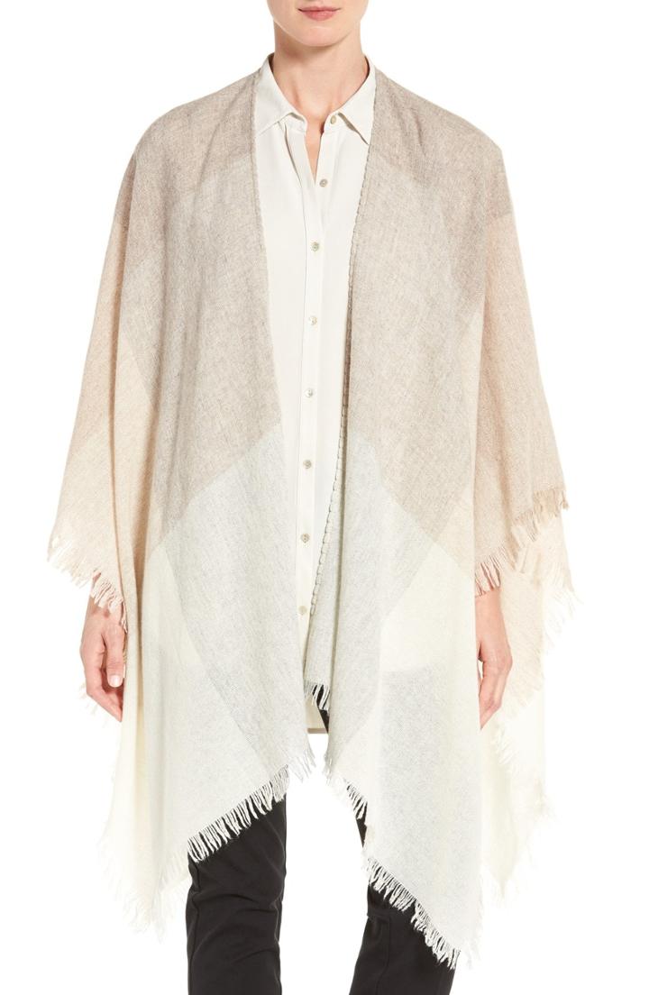 Women's Eileen Fisher Viaggio Wool Blend Serape, Size - Beige