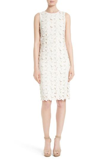 Women's Alice + Olivia Fey Faux Leather Lace Sheath Dress