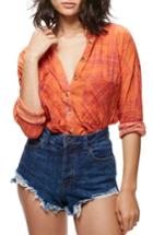 Women's Free People Button Down Cotton Shirt - Coral