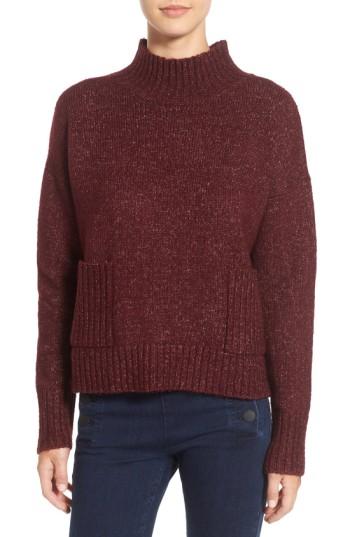 Women's Love By Design Mock Neck Patch Pocket Pullover - Burgundy