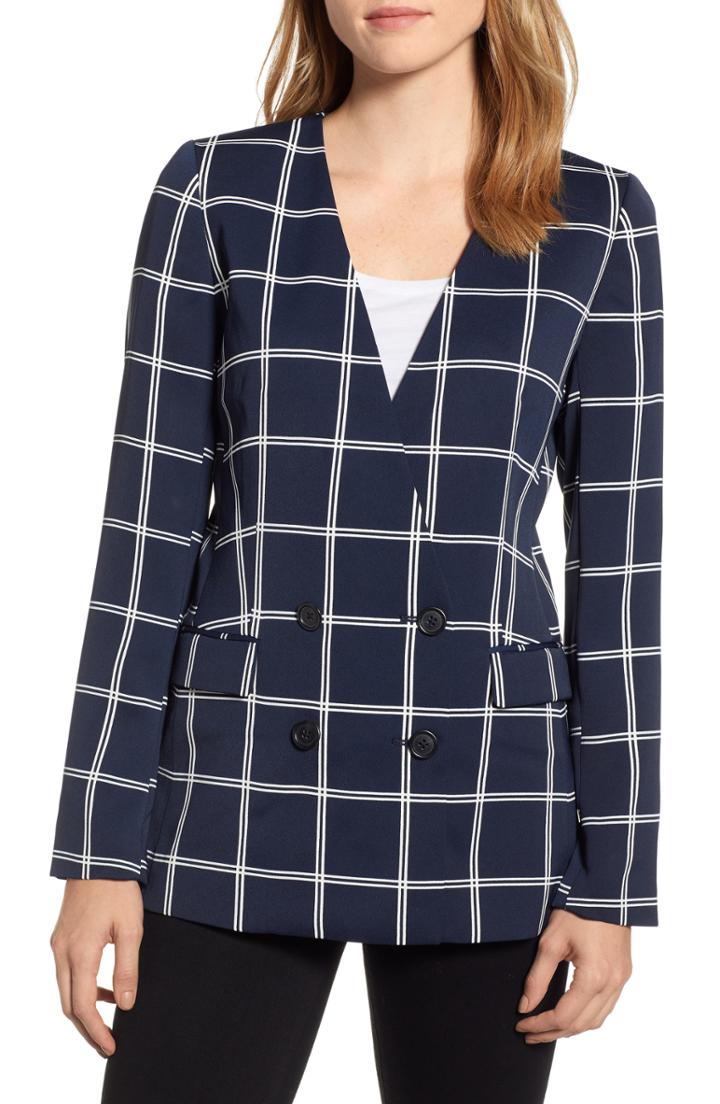 Women's J.crew French Girl Windowpane Crepe Blazer - Blue