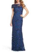 Women's La Femme Lace Overlay Gown - Blue