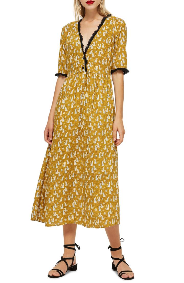 Women's Topshop Cheetah Midi Dress Us (fits Like 0) - Yellow