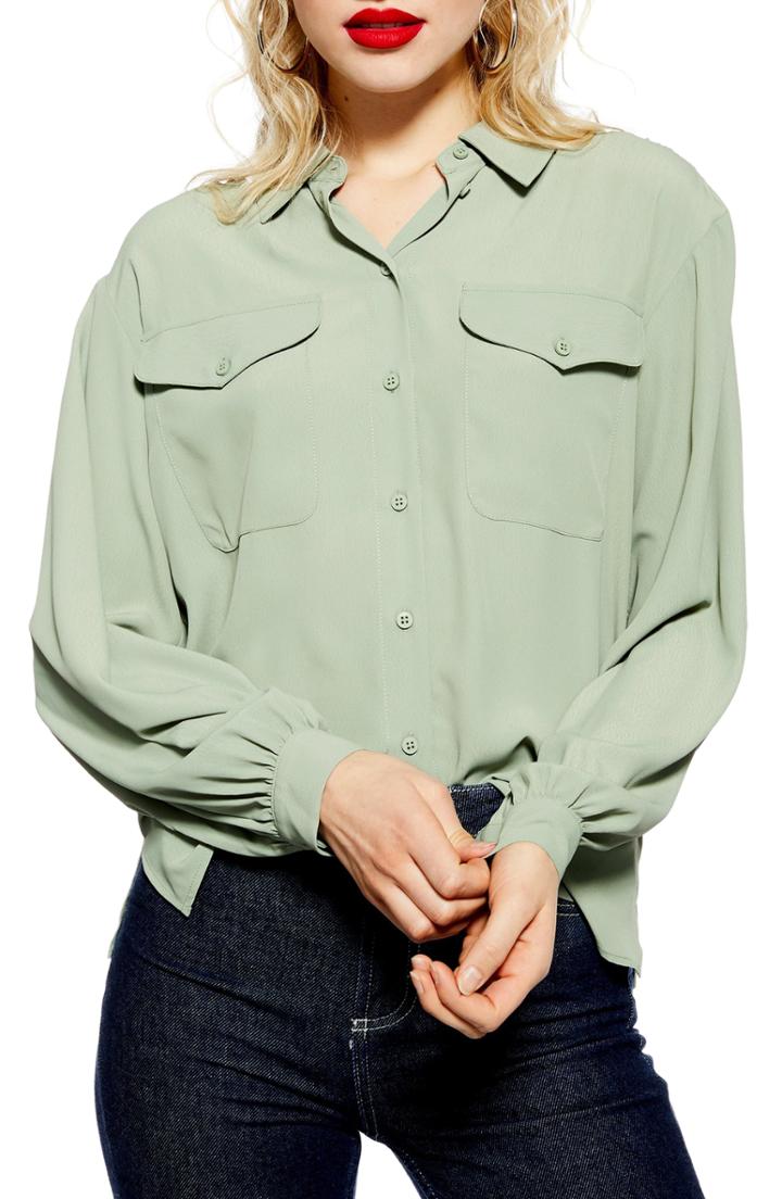 Women's Topshop Smart Pocket Shirt Us (fits Like 14) - Green