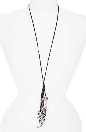 Women's Chan Luu Pearl & Leather Tassel Necklace