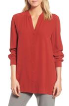 Women's Eileen Fisher Split Neck Silk Blouse - Red