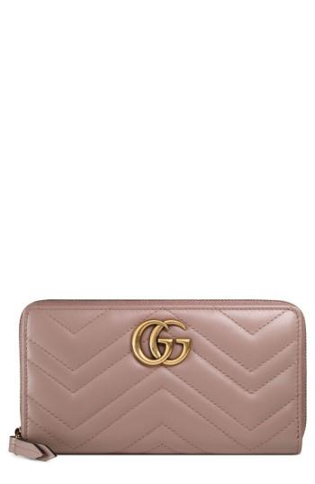 Women's Gucci Gg Marmont Matelasse Leather Zip-around Wallet - Green