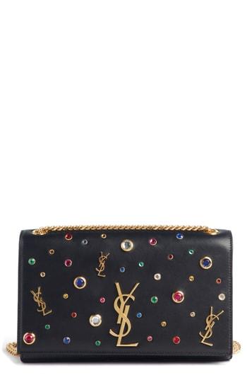 Saint Laurent Medium Kate Embellished Leather Shoulder Bag - Black