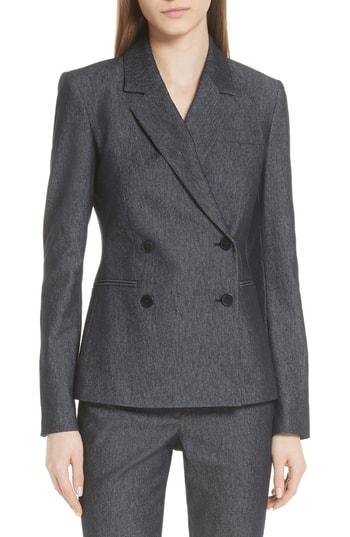 Women's Theory Double Breasted Stretch Denim Blazer - Blue