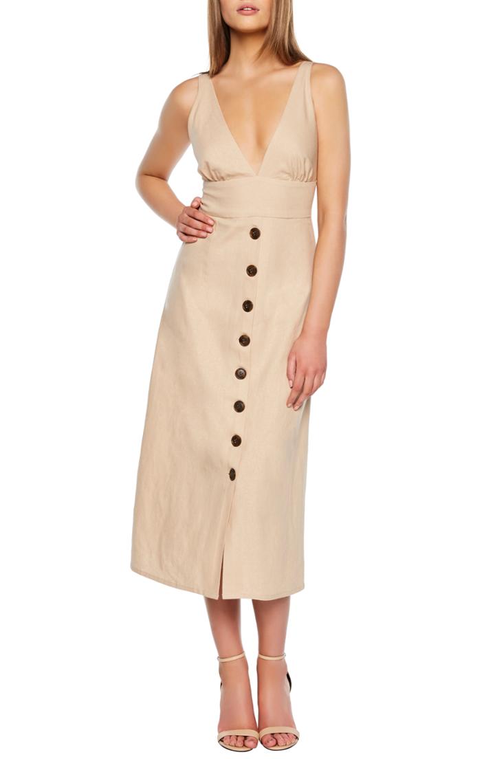 Women's Bardot Shelby Button Midi Dress - Beige