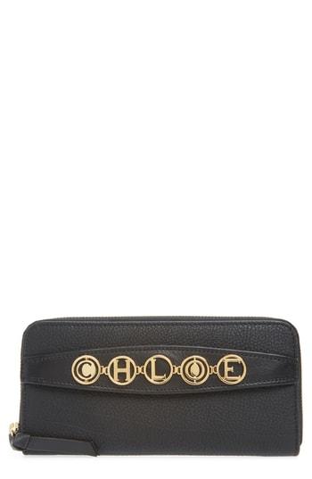 Women's Chloe Messages Around Leather Wallet - Black