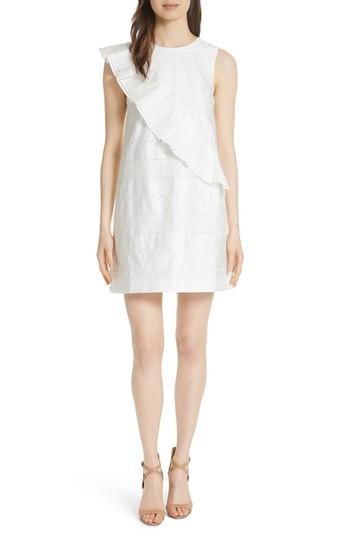Women's Ted Baker London Embroidered Ruffle Stretch Cotton Shift Dress - White