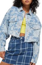 Women's Topshop Floral Moto Two-tone Denim Jacket Us (fits Like 0) - Blue