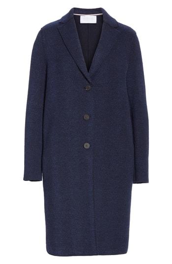 Women's Harris Wharf London Herringbone Wool Coat Us / 38 It - Blue