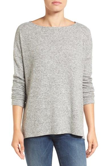 Women's Gibson Cozy Fleece Ballet Neck High/low Pullover - Grey