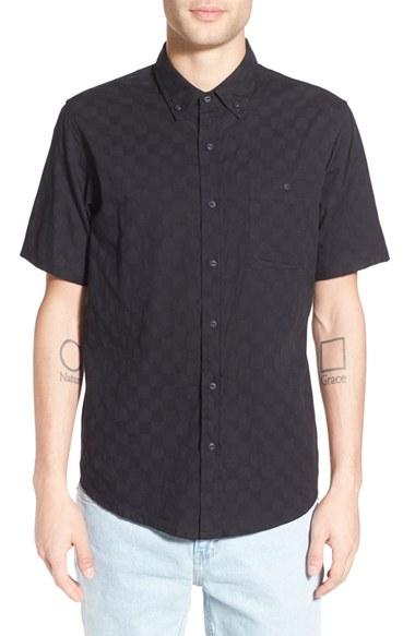 Men's Ezekiel 'check It' Regular Fit Print Short Sleeve Woven Shirt - Black