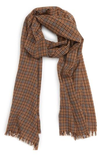 Men's Drakes Plaid Merino Wool Scarf, Size - Brown