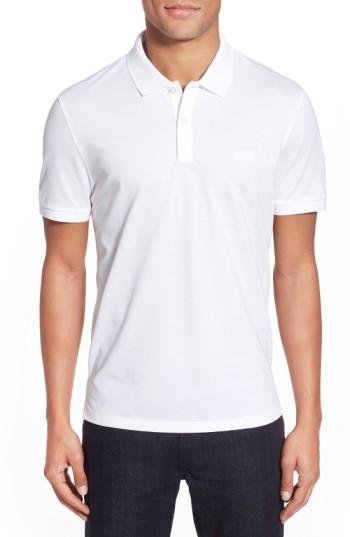 Men's Boss 'pallas' Regular Fit Logo Embroidered Polo Shirt, Size - White