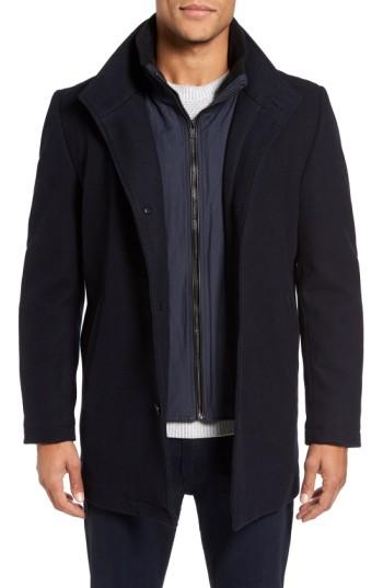 Men's Vince Camuto Classic Wool Blend Car Coat With Inset Bib - Blue