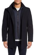 Men's Vince Camuto Classic Wool Blend Car Coat With Inset Bib - Blue